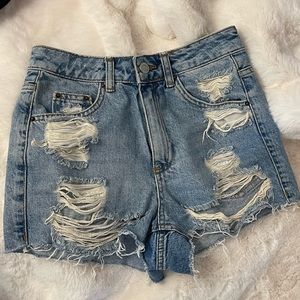 Topshop High-Waisted Ripped Denim Shorts